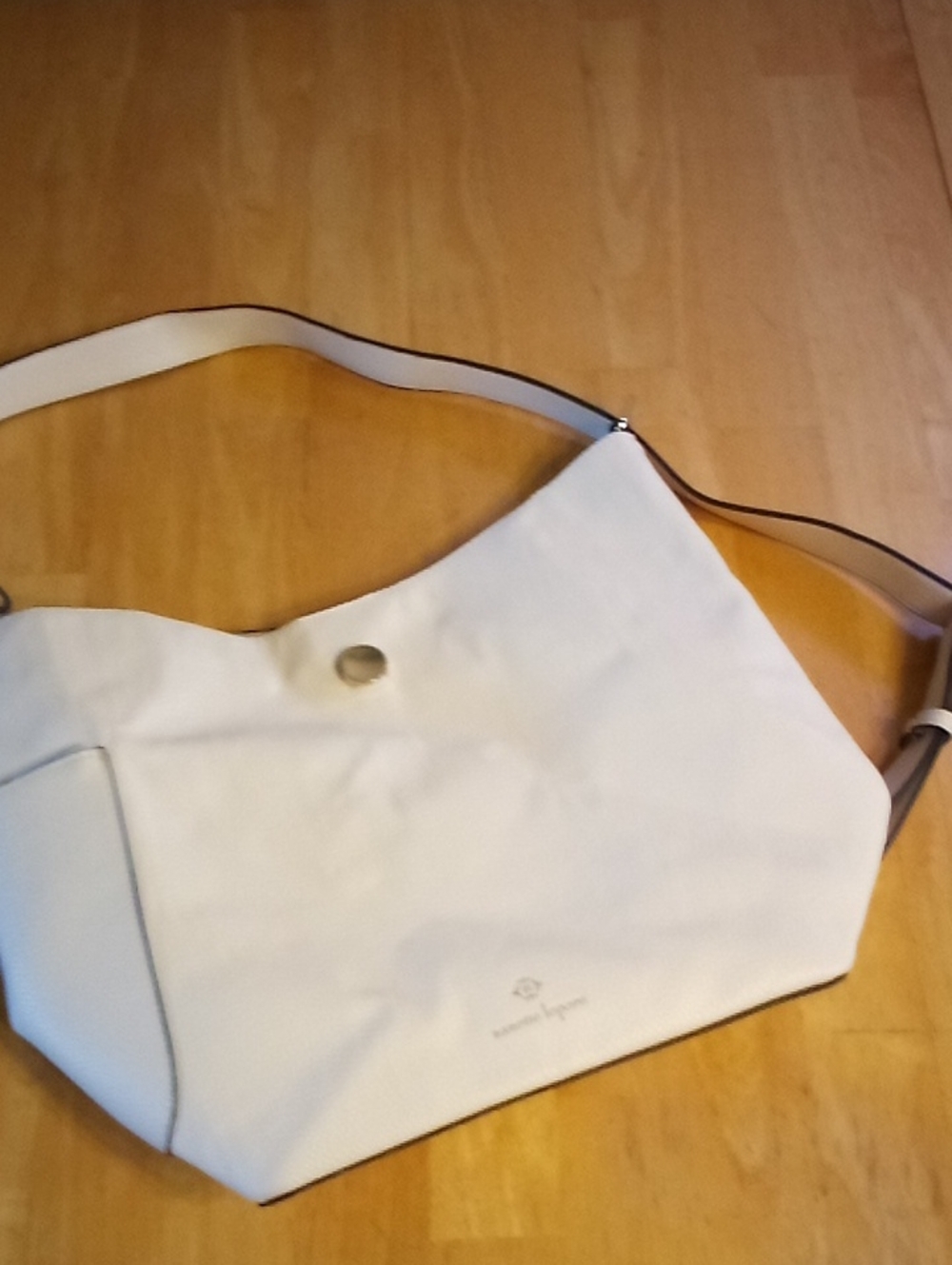 Nanette Lepore Cream Pebbled Leather Shoulder Hobo with Gold Accent